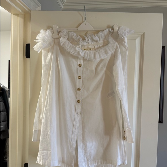 Maeve Tops - Anthropologie White Ruffled Off the Shoulder Blouse